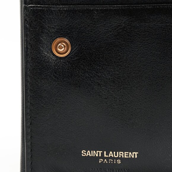 Saint Laurent Uptown Black & Crema Bos Taurus YSL Compact Wallet - Picture 11 of 13